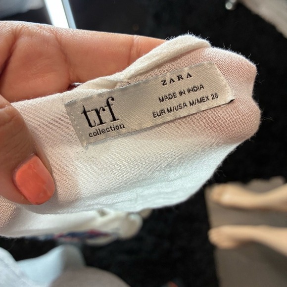 Zara TRF White Embroidered Boho Peasant Babydoll Blouse Top Womens Medium - Picture 4 of 7